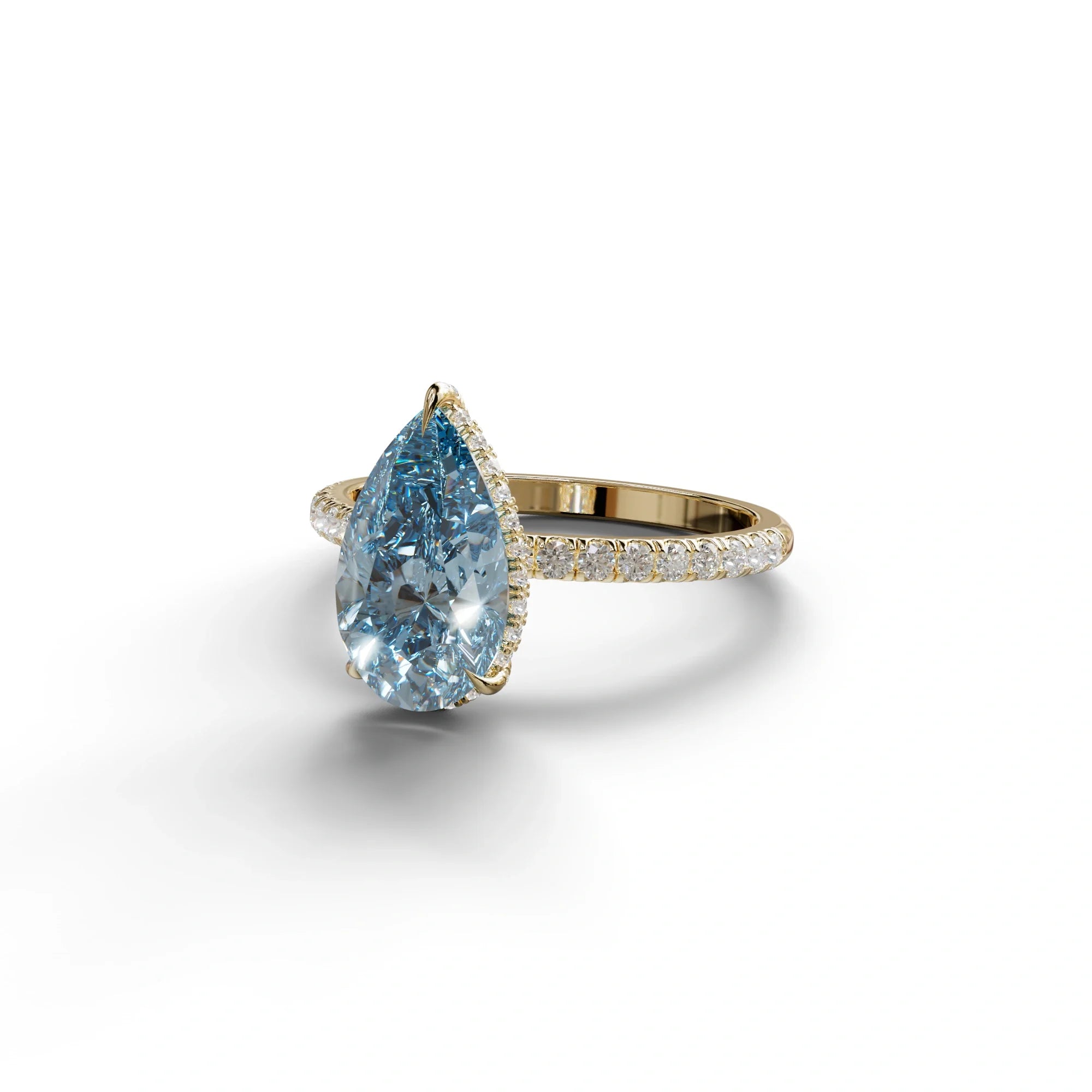 2 Carat Blue Pear Cut Hidden Halo & Pave Lab Diamond Ring