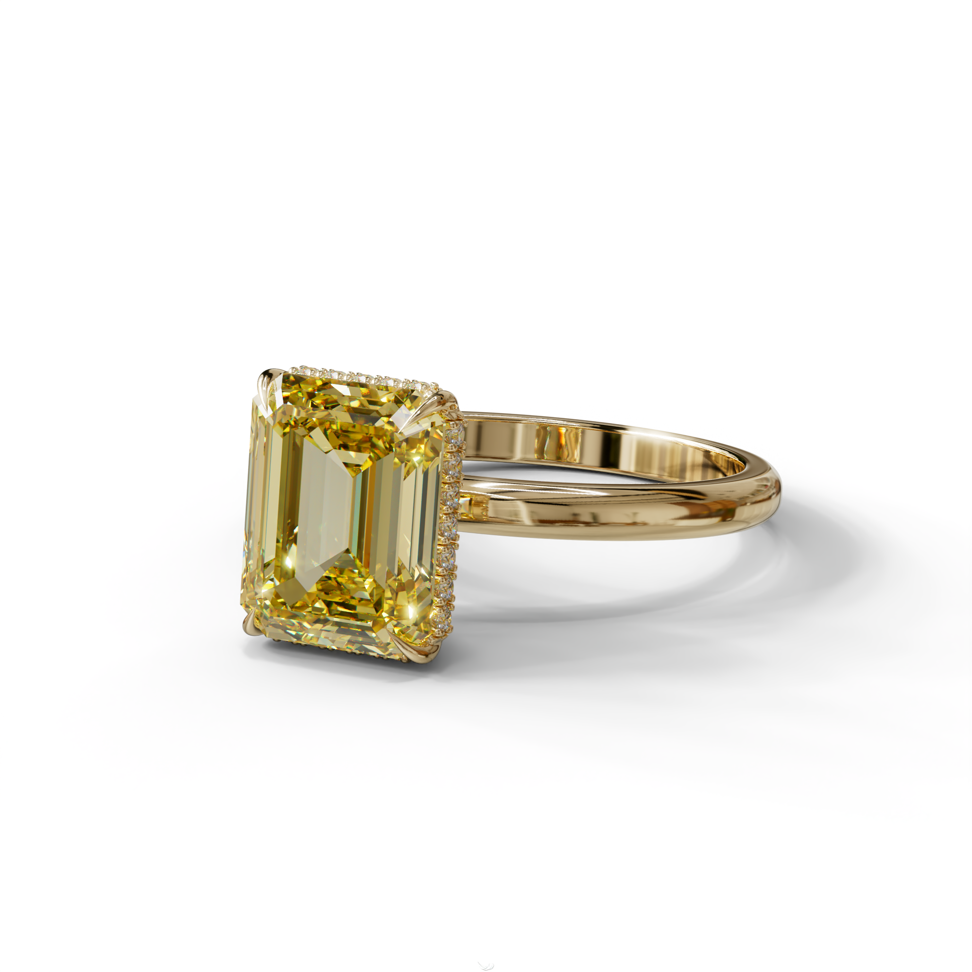3 Carat Yellow Emerald Cut Hidden Halo & Claw Setting Lab Grown Diamond Ring