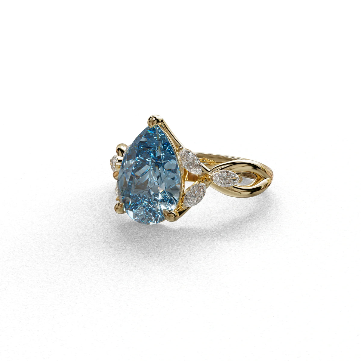 3 Carat Blue Pear Cut Cluster-Vintage Setting Lab Grown Diamond Ring - Celena
