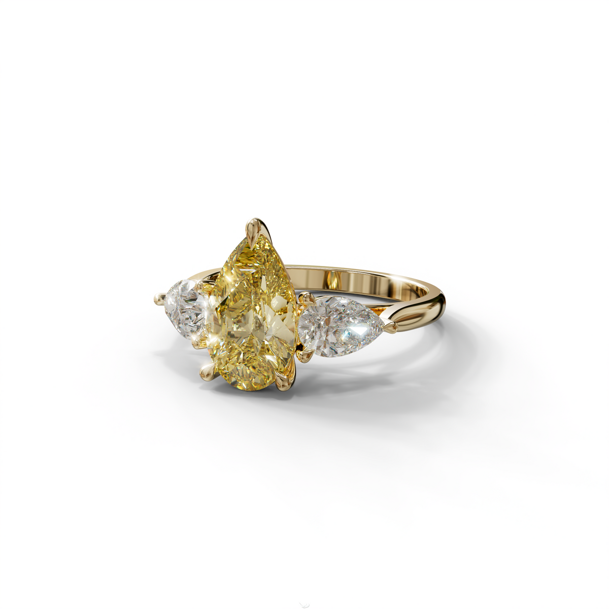 4 Carat Canary Yellow Pear Cut Three Stone Lab Grown Diamond Engagement Ring