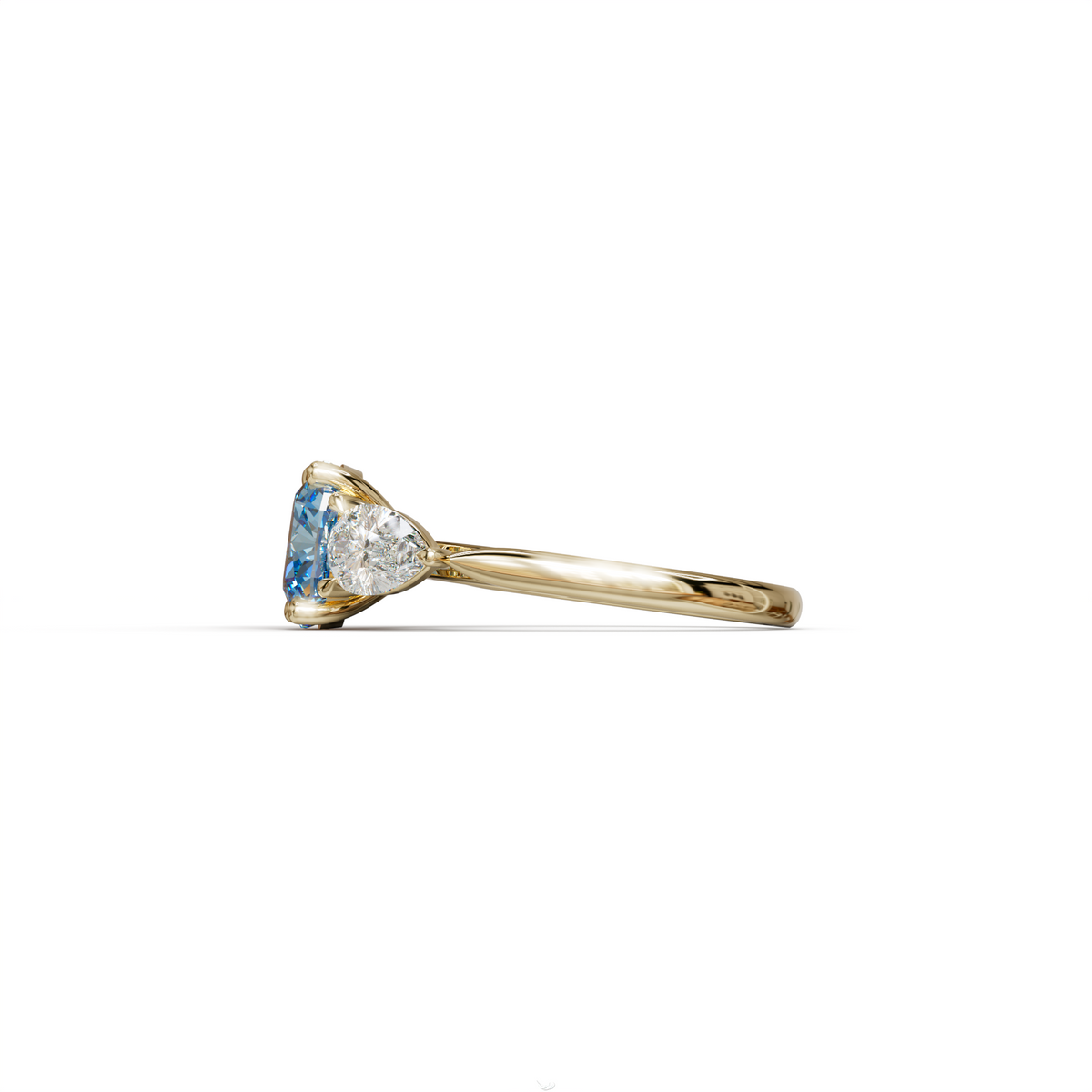 3 Ct Blue Cushion Cut Lab Diamond In 3 Stones Claw Prongs Setting Ring
