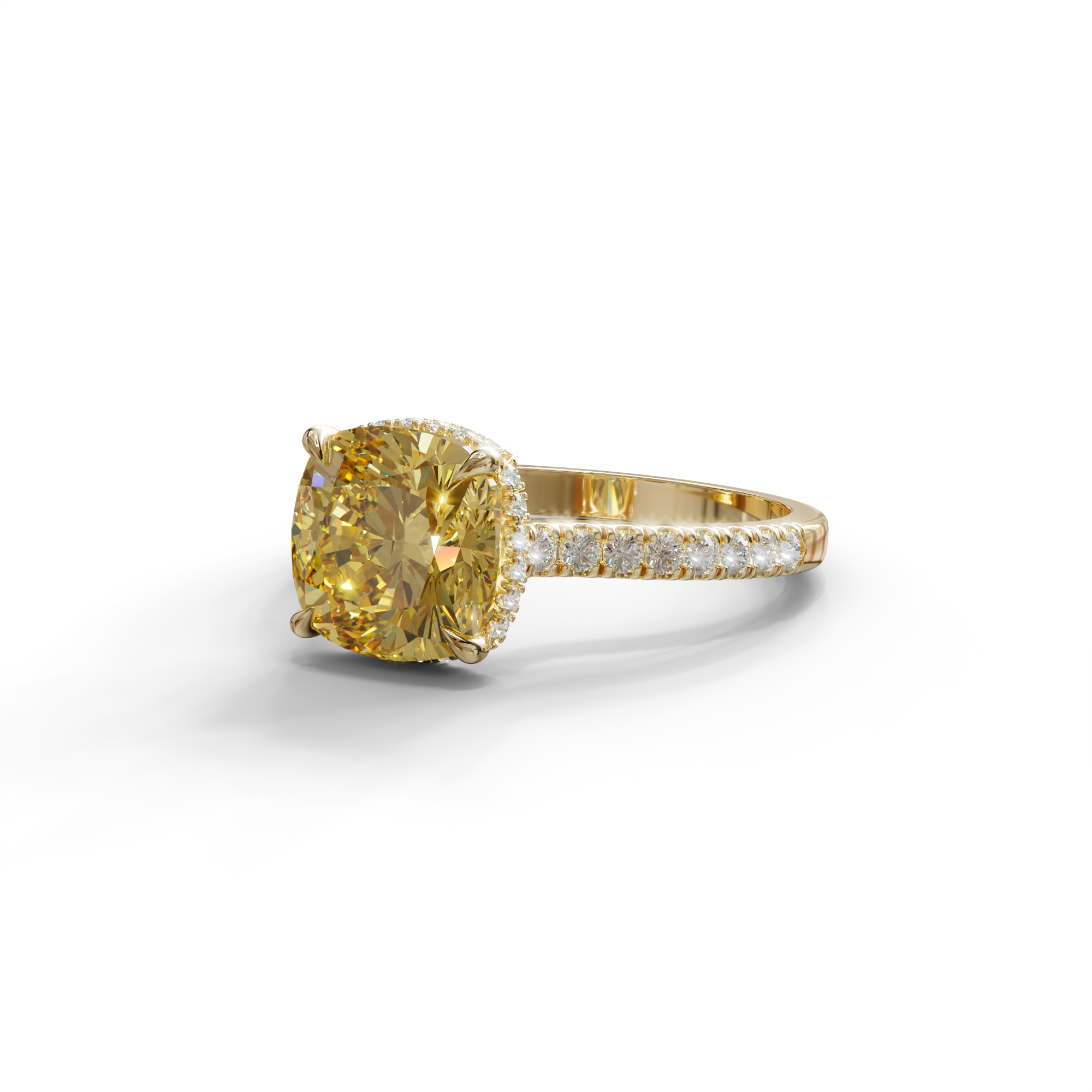 2.5 Carat Yellow Cushion Cut Hidden Halo & Pave Lab Diamond Ring - Éblouissant