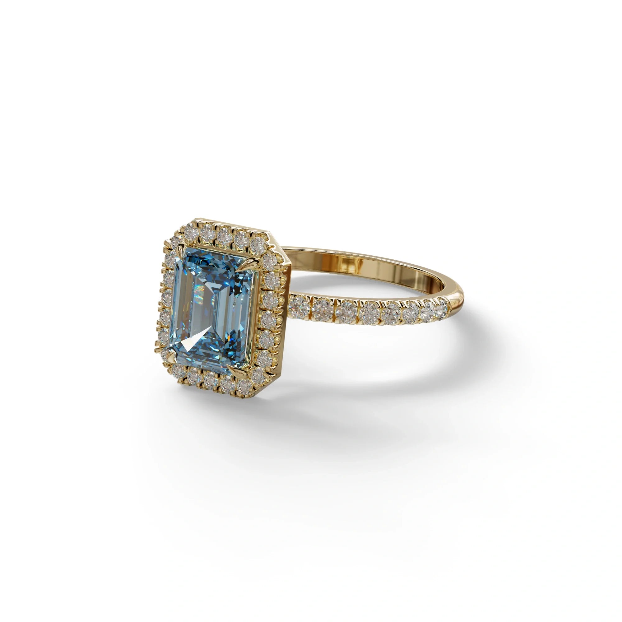 Blue Emerald Cut Halo & Pave Lab Grown Diamond Engagement Ring - Viola