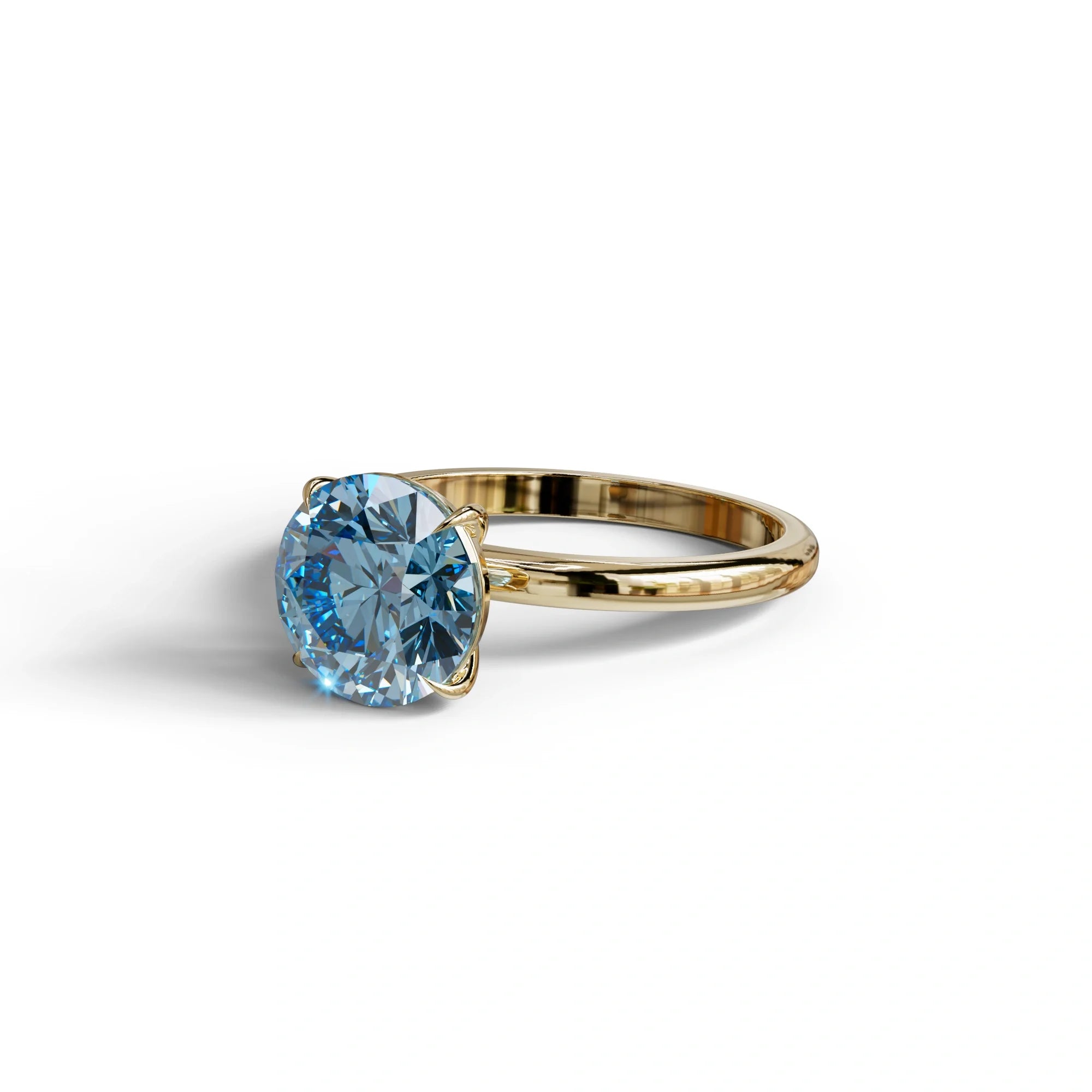 Blue Round Cut Solitaire Lab Diamond Engagement Ring - Italia