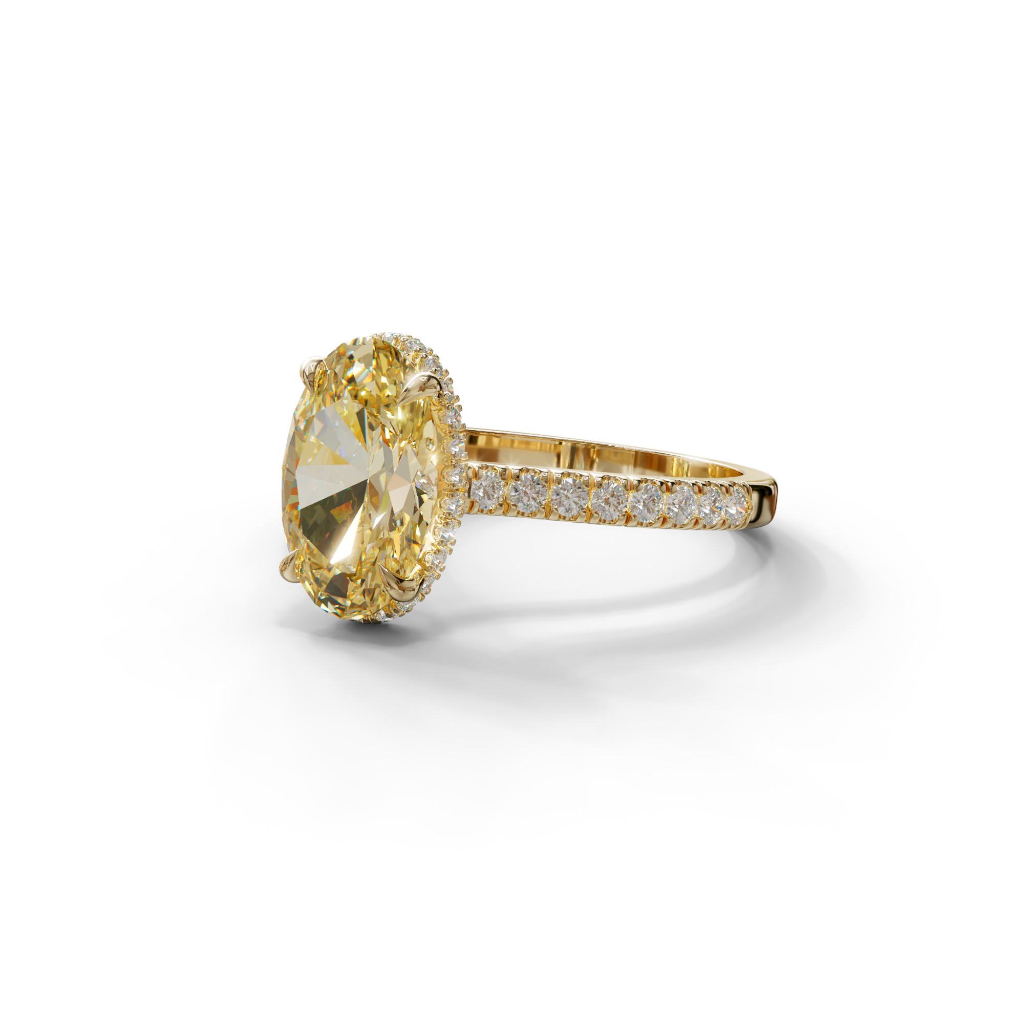2.5 Carat Yellow Oval Hidden Halo & Pave Setting Lab Diamond Ring - Eblouissant