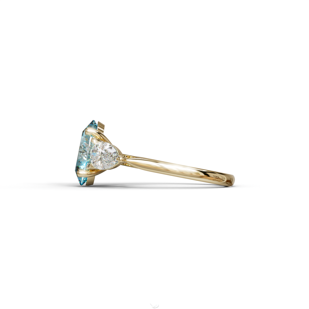 3 Carat Blue Oval Lab Grown Diamond Engagement Ring – Three Stone Pear Cut Setting