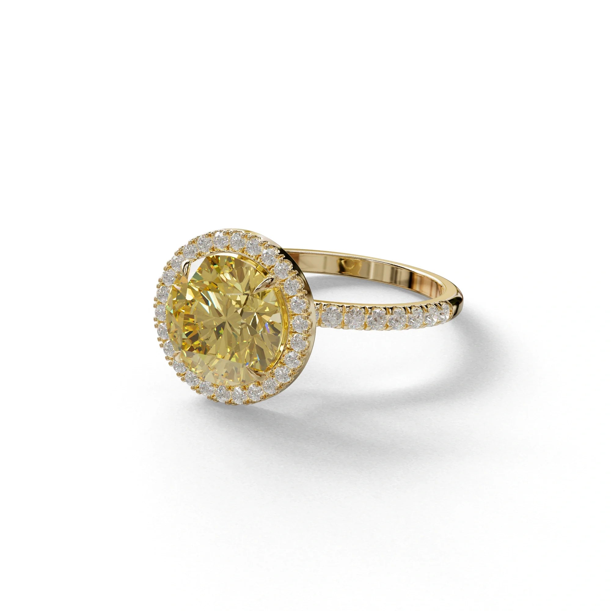 Fancy Yellow Round Cut Halo & Pave Lab Grown Diamond Engagement Ring - Flutura