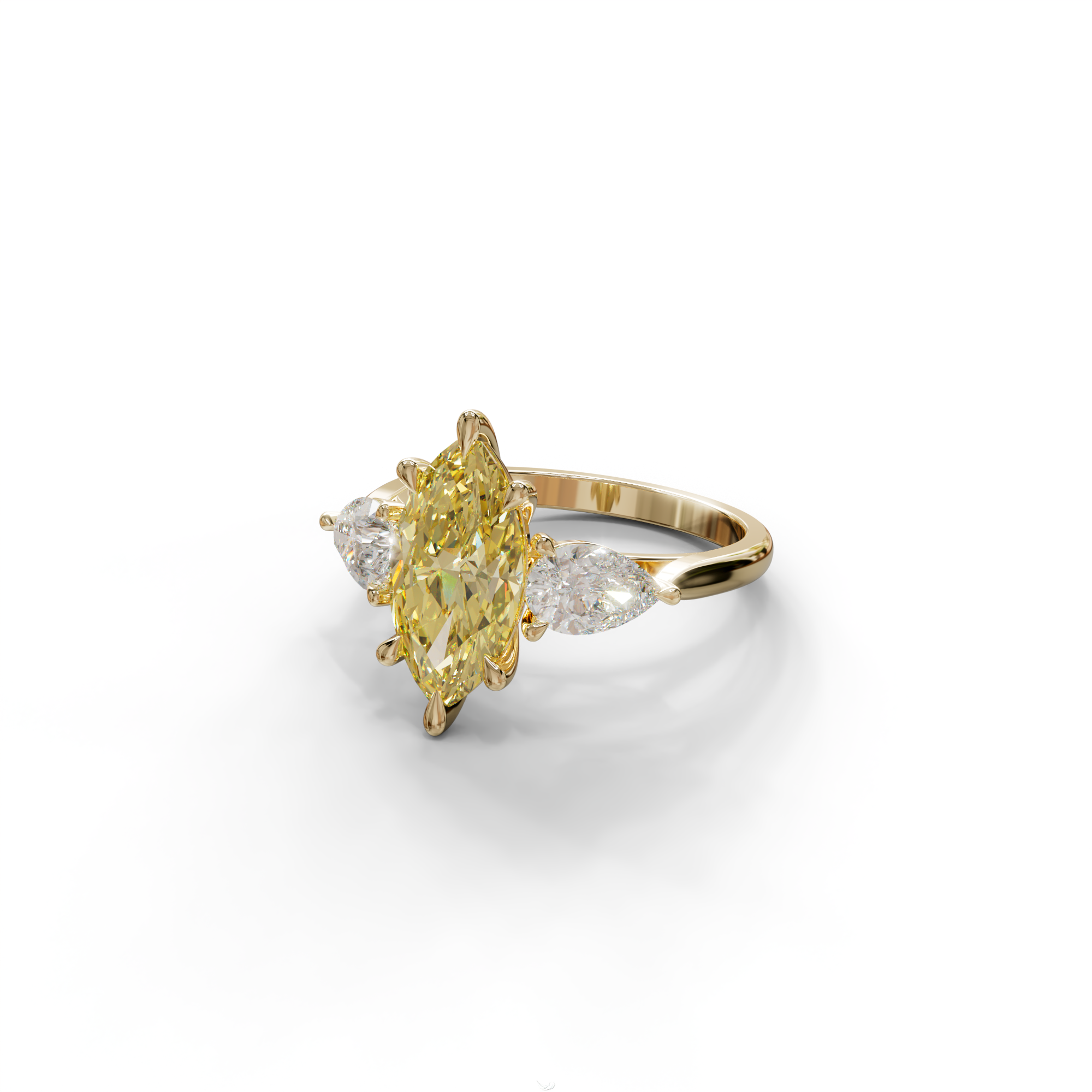 3 Carat Canary Yellow Marquise & Pear Cut Three Stone Lab Grown Diamond Engagement Ring