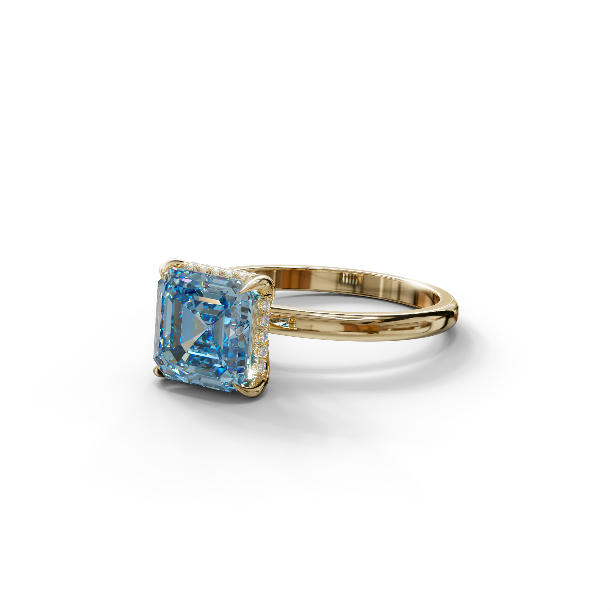 2.5 Carat Blue Asscher Cut Hidden Halo Setting Lab Grown Diamond Ring
