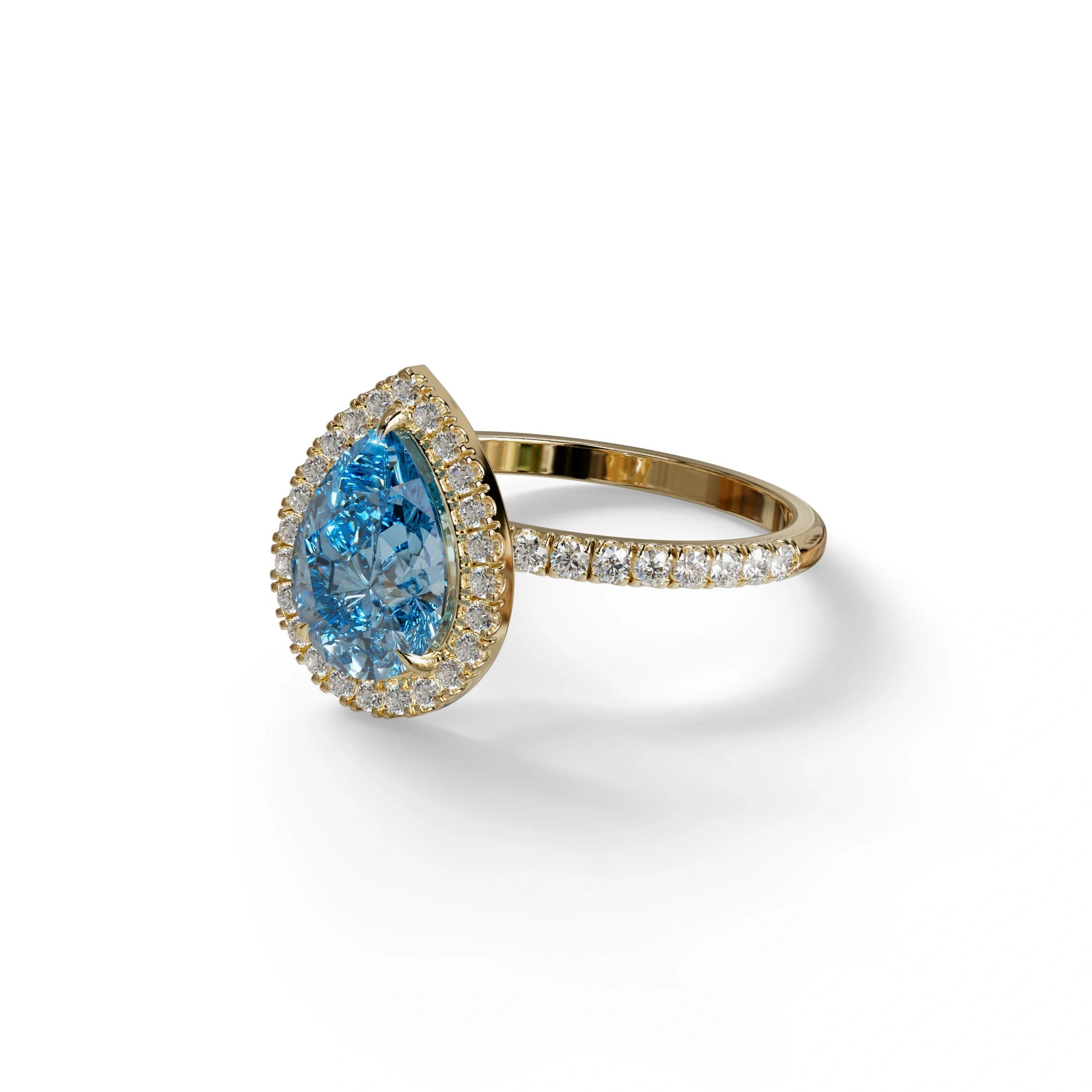 2 Carat Blue Pear Cut Halo & Pave Lab Diamond Ring - Glam Deck