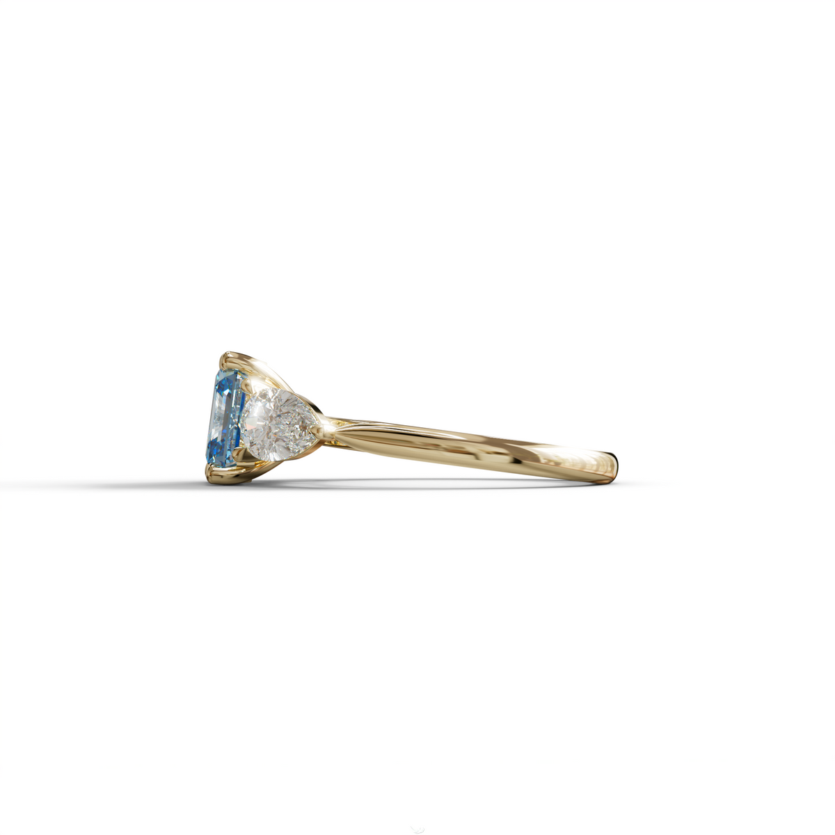 4 Carat Fancy Blue Asscher Cut Three Stone Lab Grown Diamond Engagement Ring