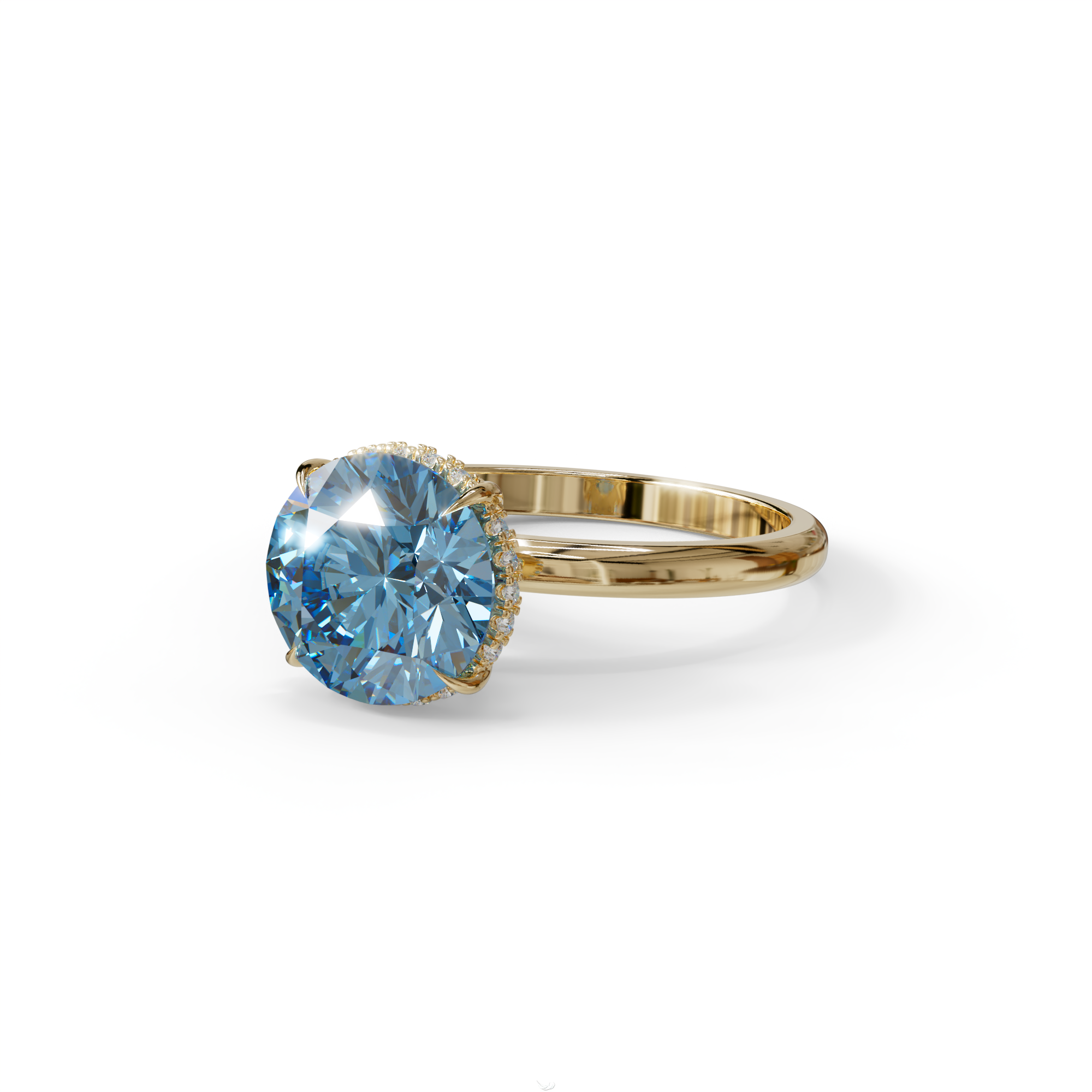 3 Carat Round Blue Hidden Halo Lab Diamond Ring - Luxe Cercle
