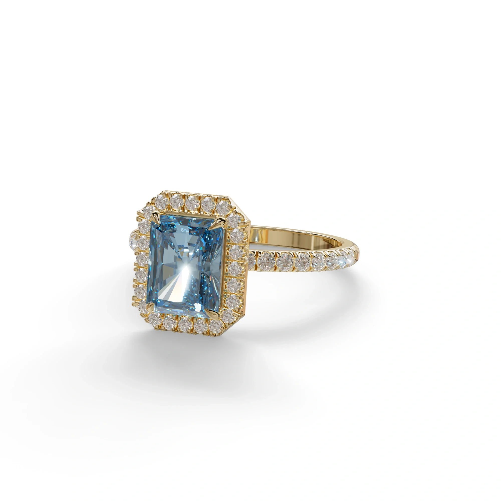 Blue Radiant Cut Halo & Pave Lab Grown Diamond Engagement Ring - Madison