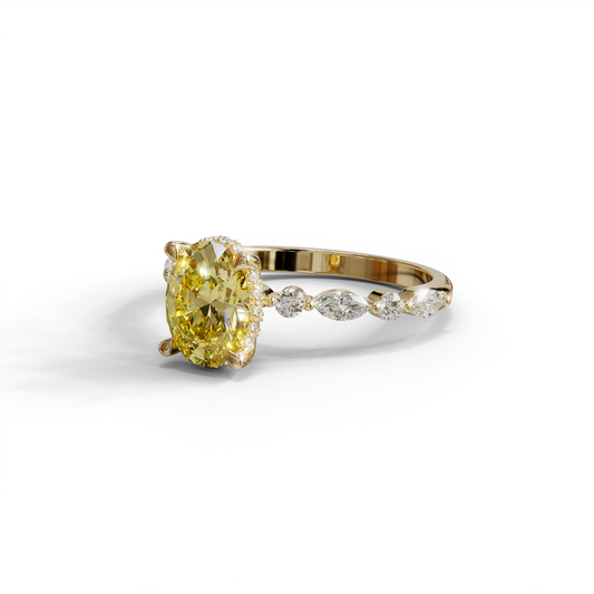 2 Carat Yellow Cushion Cut Hidden Halo & Pave Lab Diamond Ring - Laina