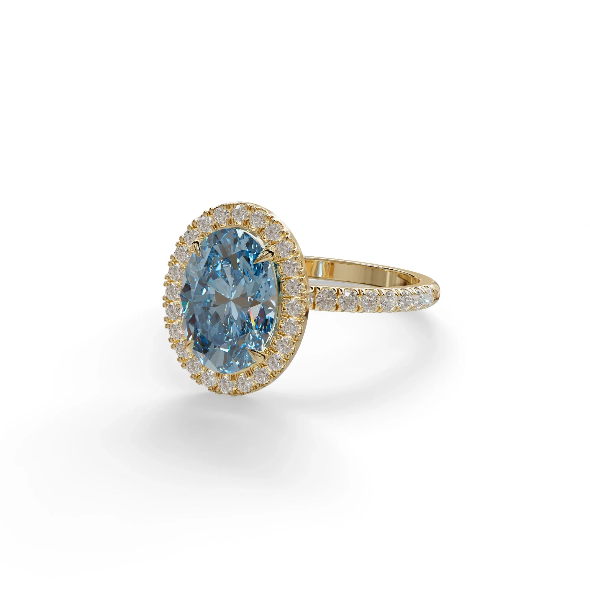 Blue Oval Cut Halo & Pave Lab Grown Diamond Engagement Ring - AnnaBella