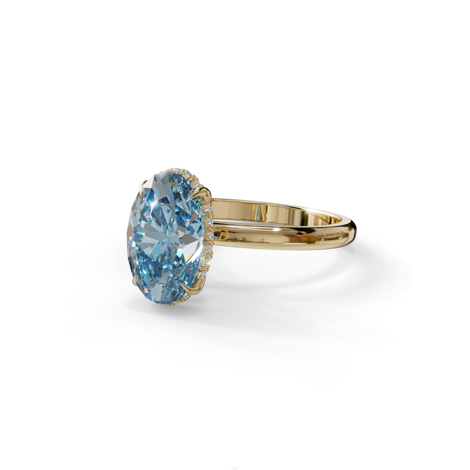 2.5 Carat Blue Oval Cut Hidden Halo Lab Diamond Ring - Mi Amor