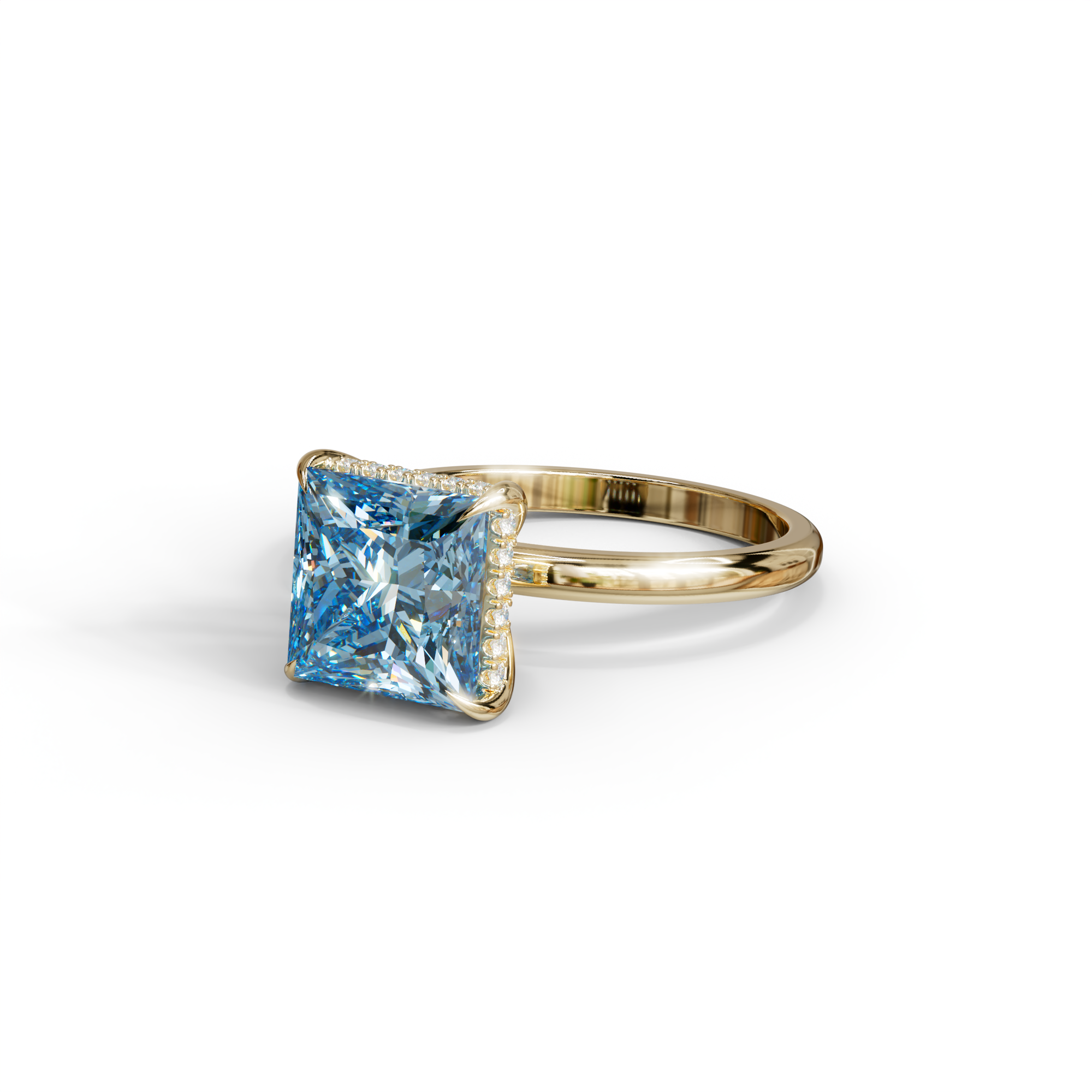 3 Carat Princess Cut Blue Lab Diamond Hidden Halo Engagement Ring