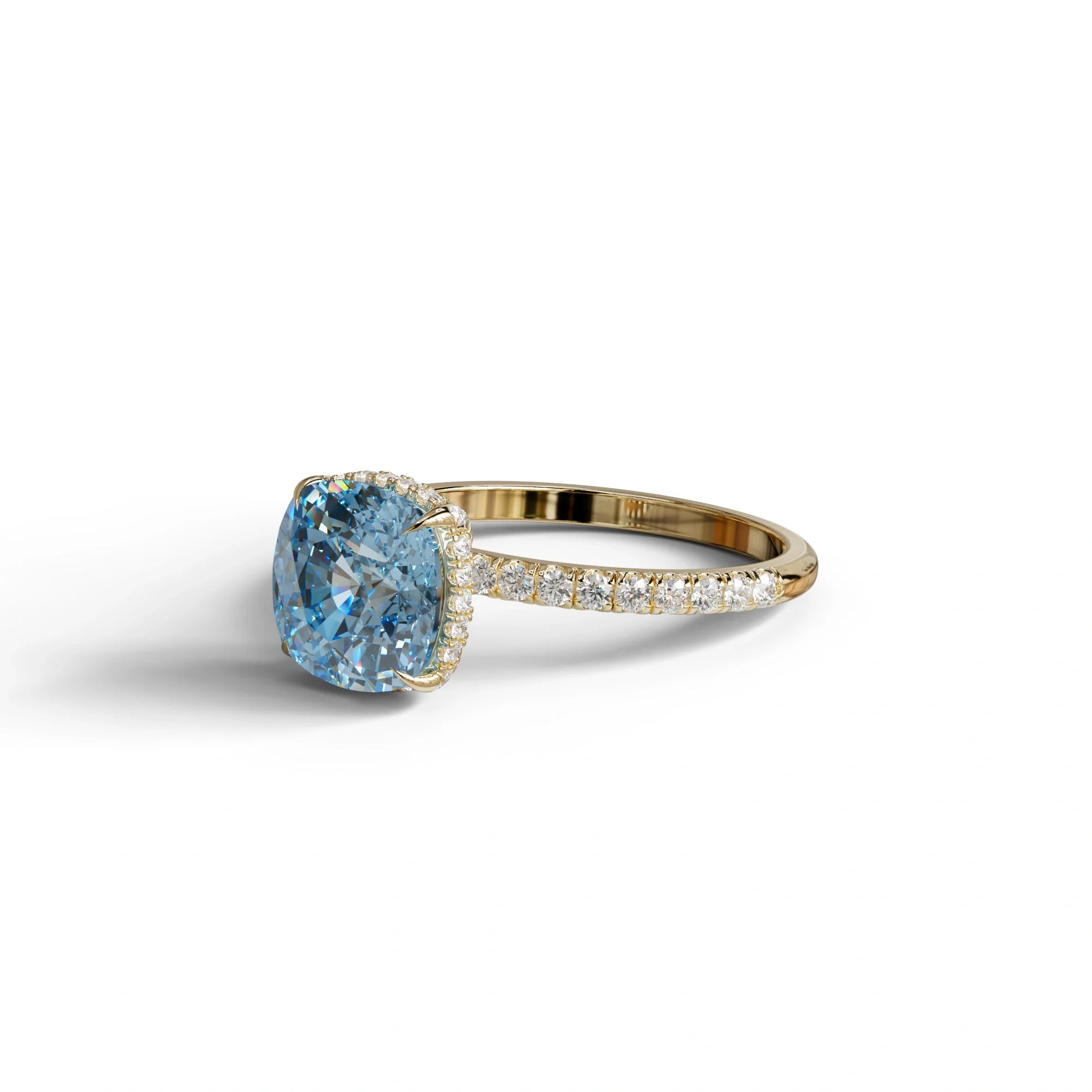 2.5 Carat Blue Cushion Cut Hidden Halo & Pave Lab Grown Diamond Ring