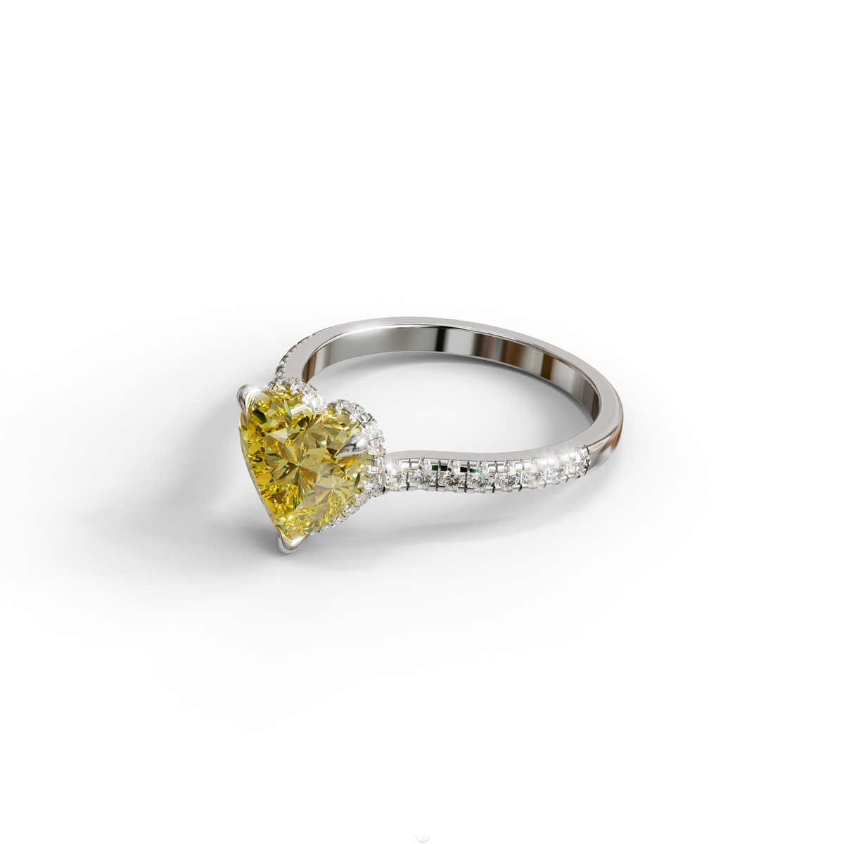 Yellow Heart Cut Lab Grown Diamond Engagement Ring – Pavé Band Setting