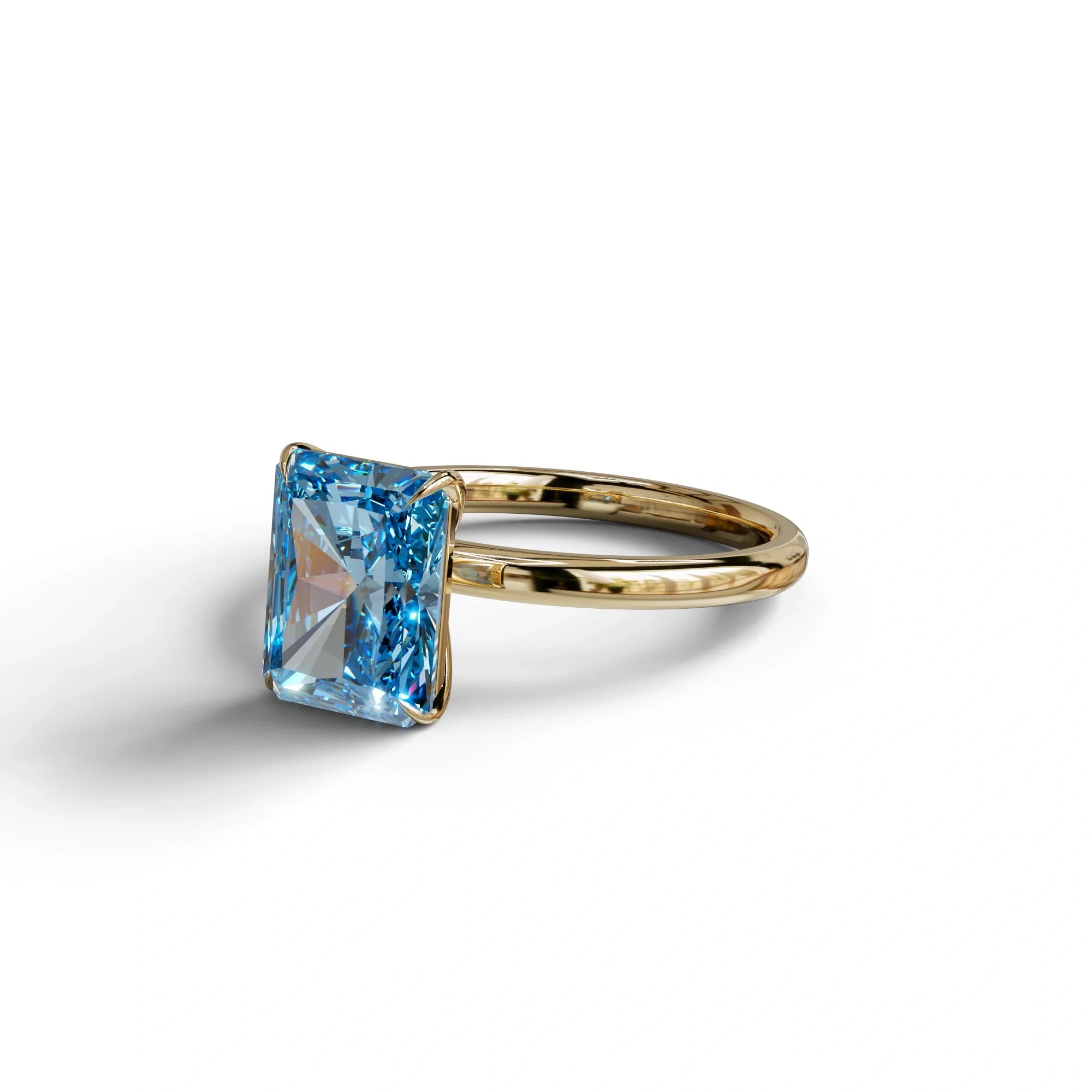 Fancy Blue Radiant Cut Solitaire Lab Grown Diamond Engagement Ring - Papilia