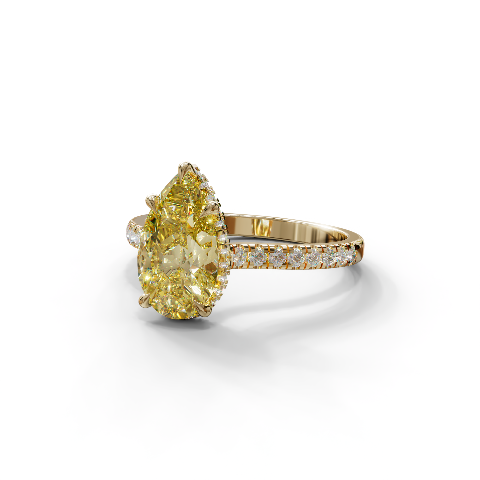 3 Carat Yellow Pear Cut Hidden Halo & Pave Set Lab Diamond Ring - Eblouissant
