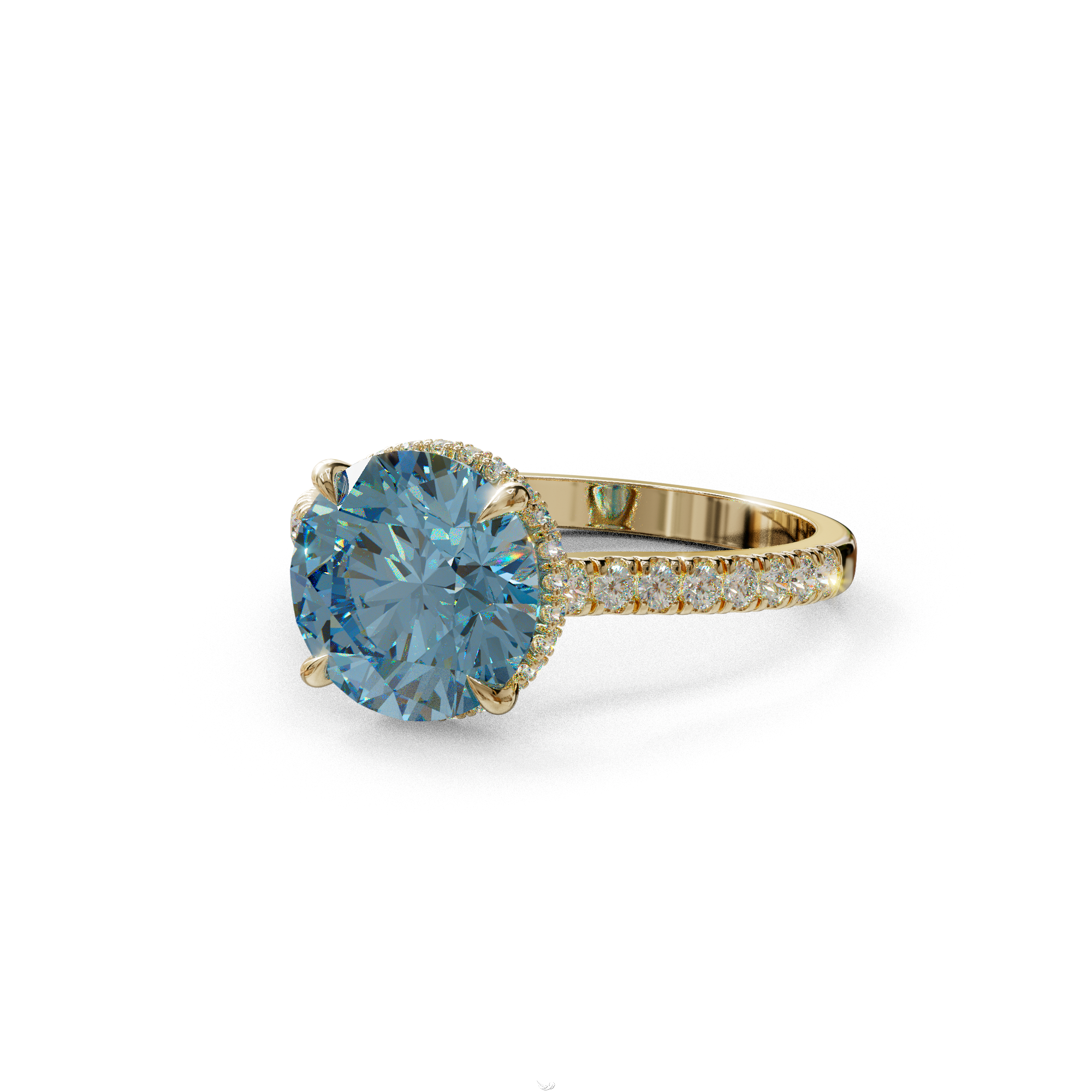 3 Carat Blue Round Cut Hidden Halo & Pave Setting Lab Diamond Ring _- Eblouissant