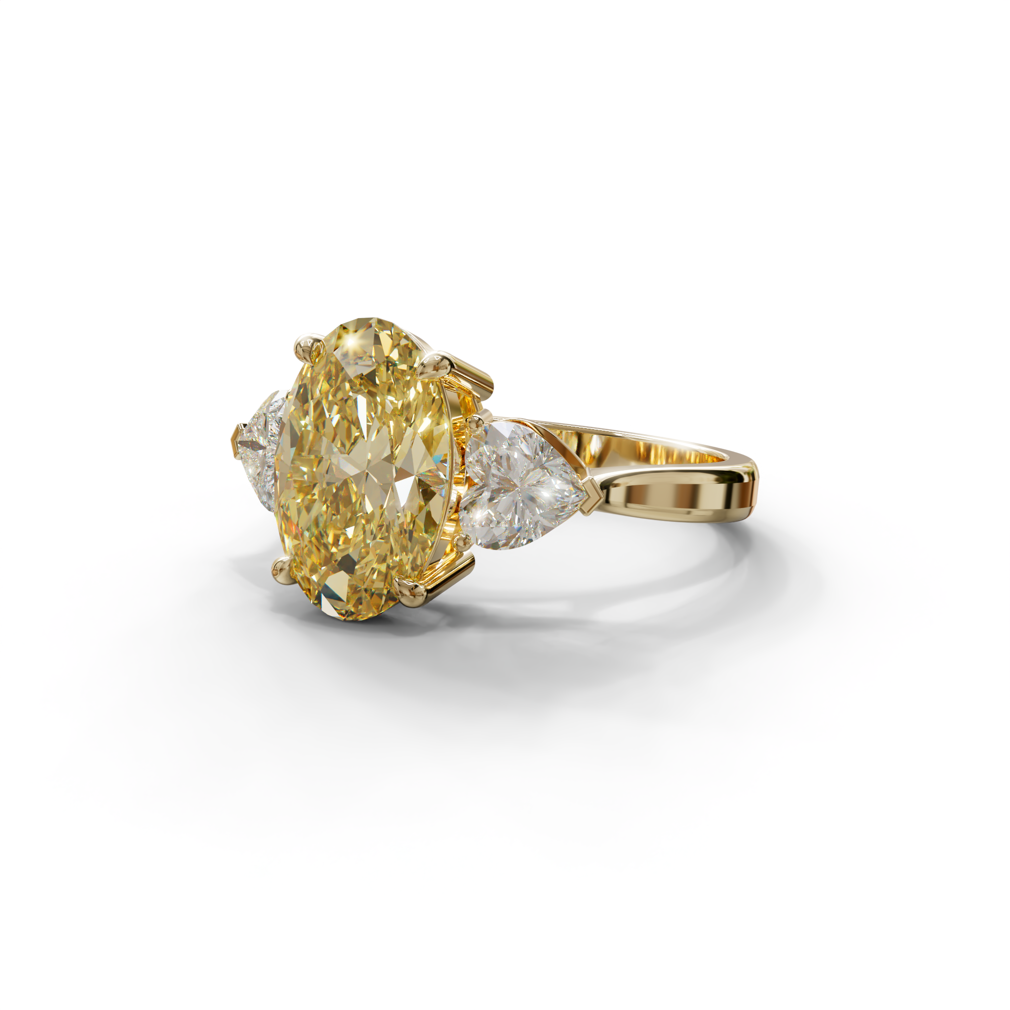 4 Ct Yellow Oval & Heart Shape 3 Stone Engagement Diamond Ring - Lucid