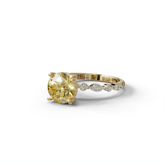 2 Carat Yellow Round Cut Hidden Halo & Pave Set Lab Diamond Ring - Pure Origin