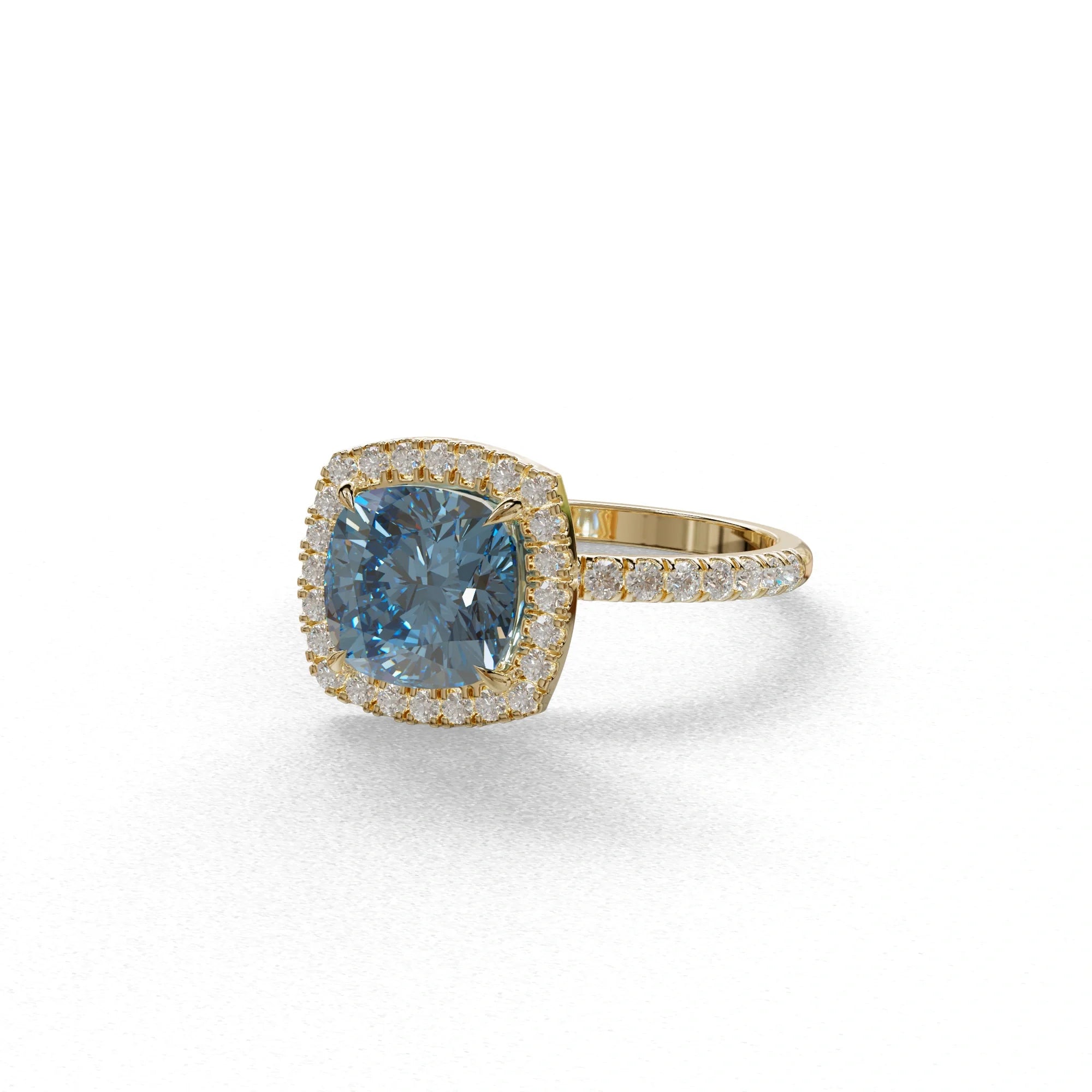 Blue Cushion Cut Halo & Pave Lab Grown Diamond Engagement Ring - Rosa
