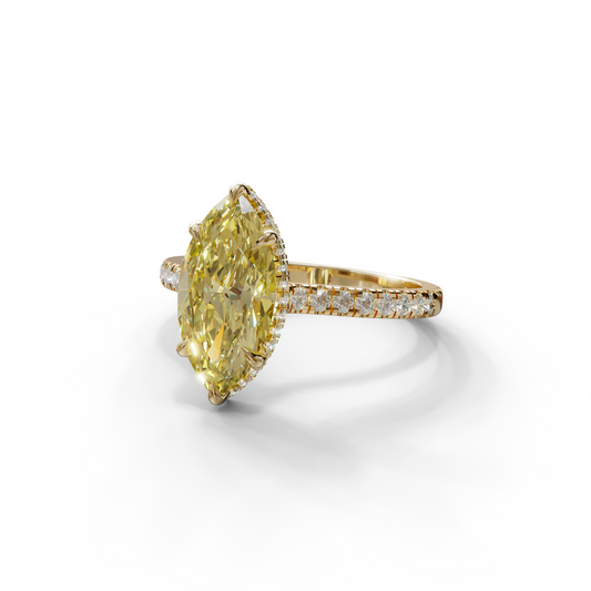 3 Carat Yellow Marquise Cut Hidden Halo & Pave Set Lab Diamond Ring - Eblouissant
