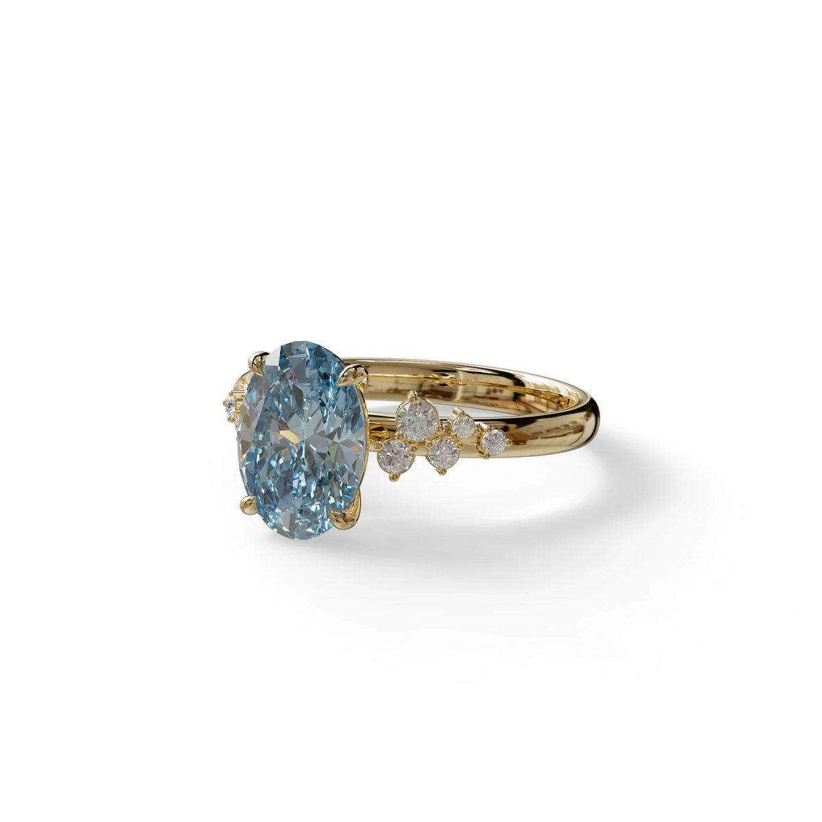 Blue Oval Cut Cluster-Vintage Setting Lab Grown Diamond Ring - Celeste Arc