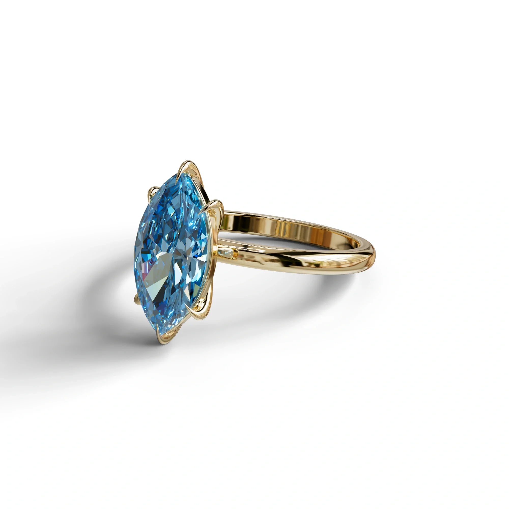 Fancy Blue Marquise Cut Solitaire Lab Grown Diamond Engagement Ring - Celestina
