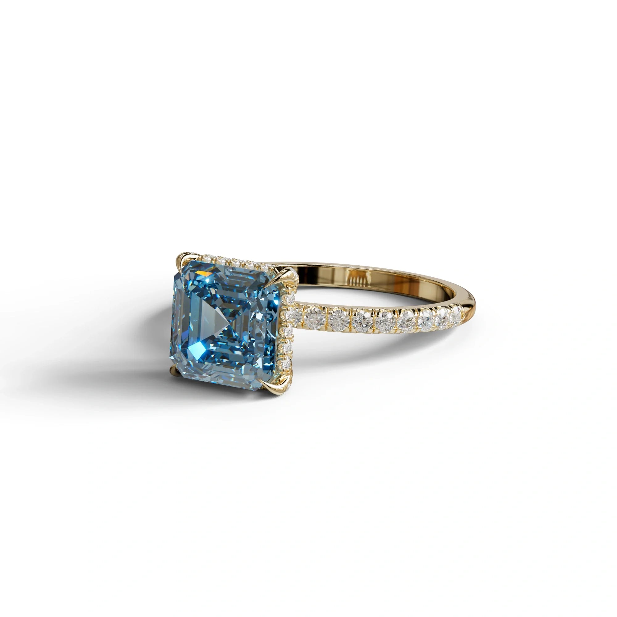 3 Carat Blue Asscher Cut Hidden Halo & Pave Lab Grown Diamond Ring