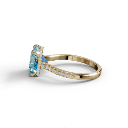 3 Carat Blue Square‑Cut Center Stone Engagement Ring – Hidden Halo & Pavé Design