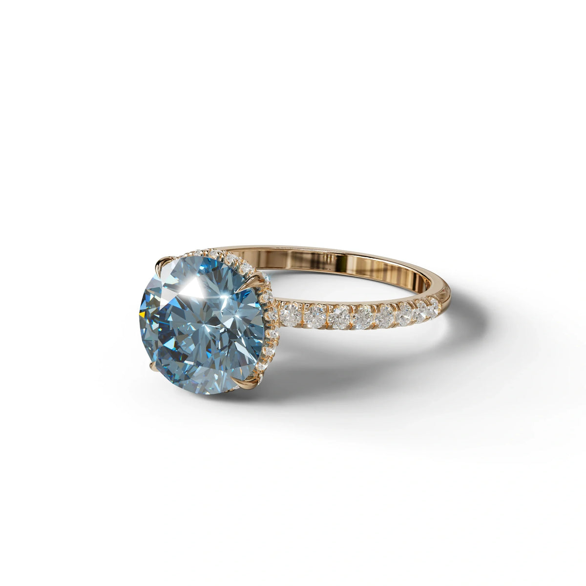 3.5 Carat Blue Round Cut Lab Diamond Ring - Halo & Pave Setting Wedding Ring