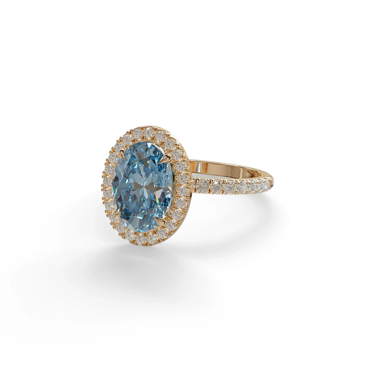 Blue Oval Cut Halo & Pave Lab Grown Diamond Engagement Ring - AnnaBella