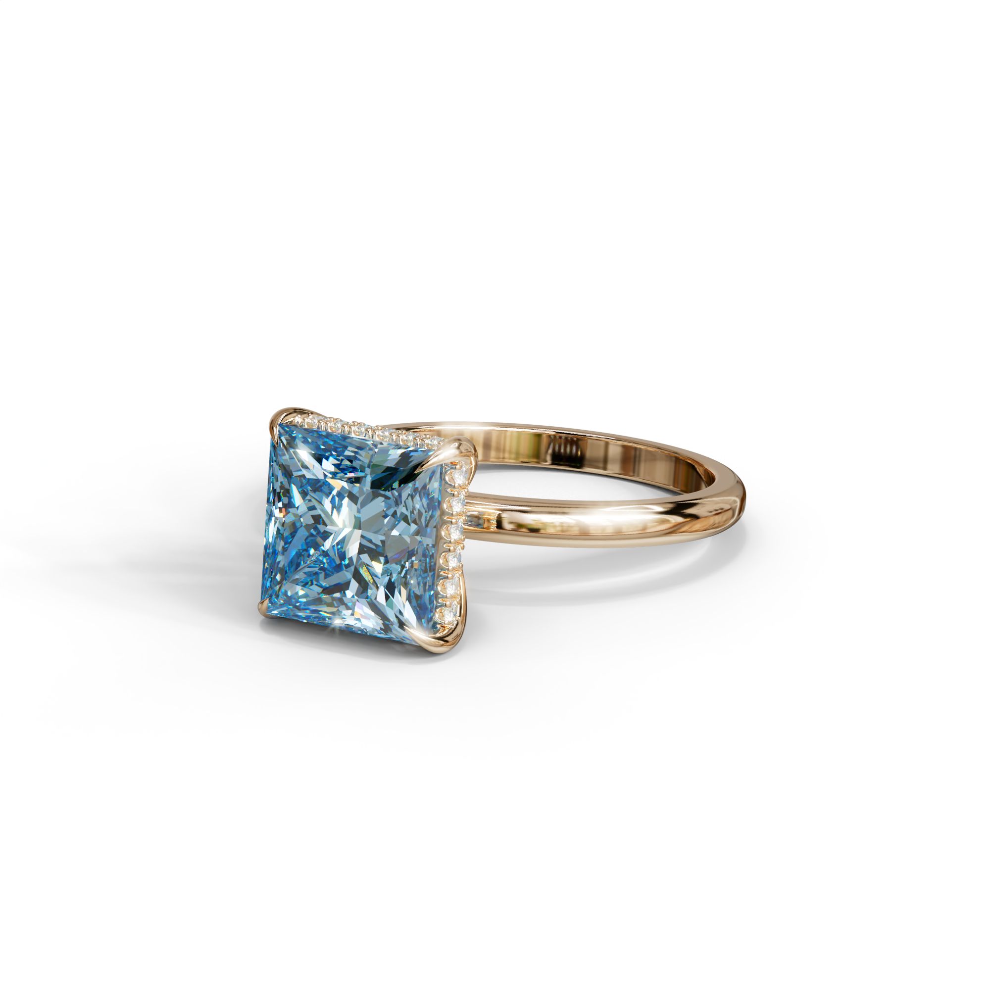 3 Carat Princess Cut Blue Lab Diamond Hidden Halo Engagement Ring