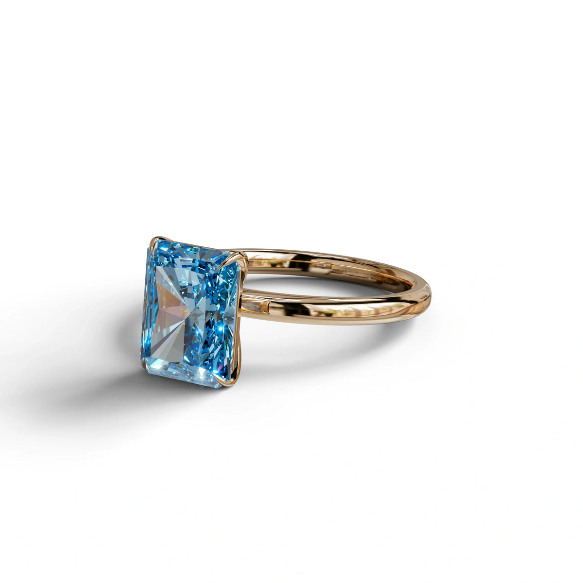 Fancy Blue Radiant Cut Solitaire Lab Grown Diamond Engagement Ring - Papilia