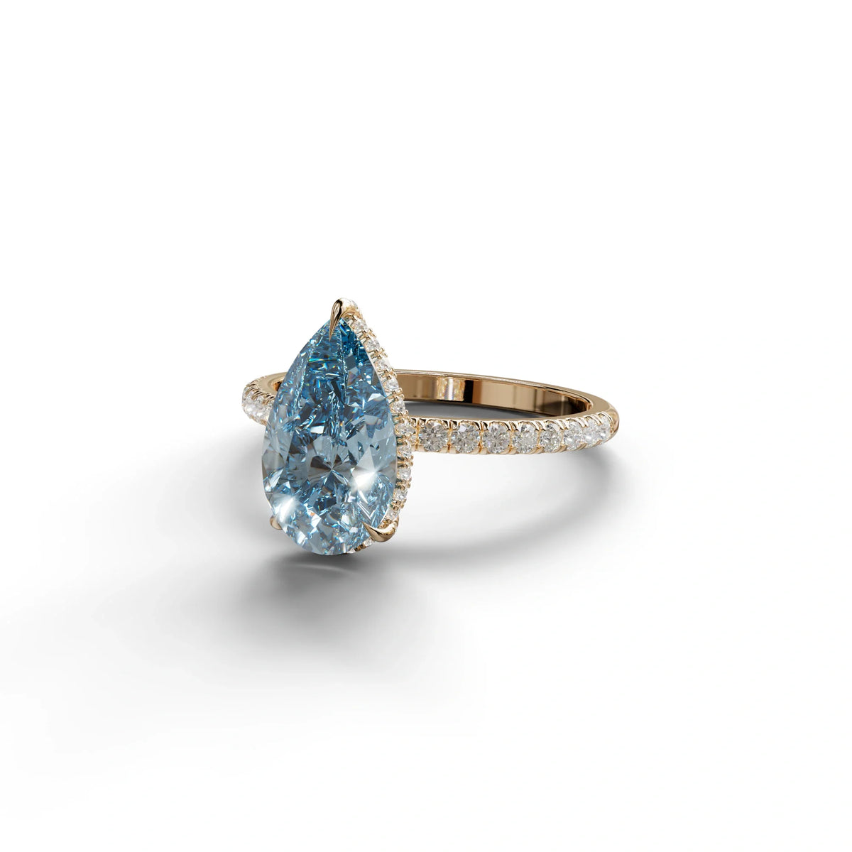 2 Carat Blue Pear Cut Hidden Halo & Pave Lab Diamond Ring
