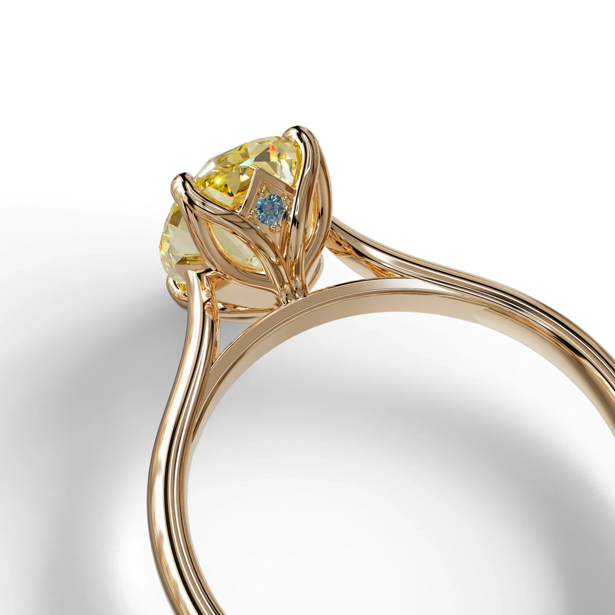 Yellow Oval Cut Hidden Diamond Solitaire Lab Grown Diamond Ring - Secrecy