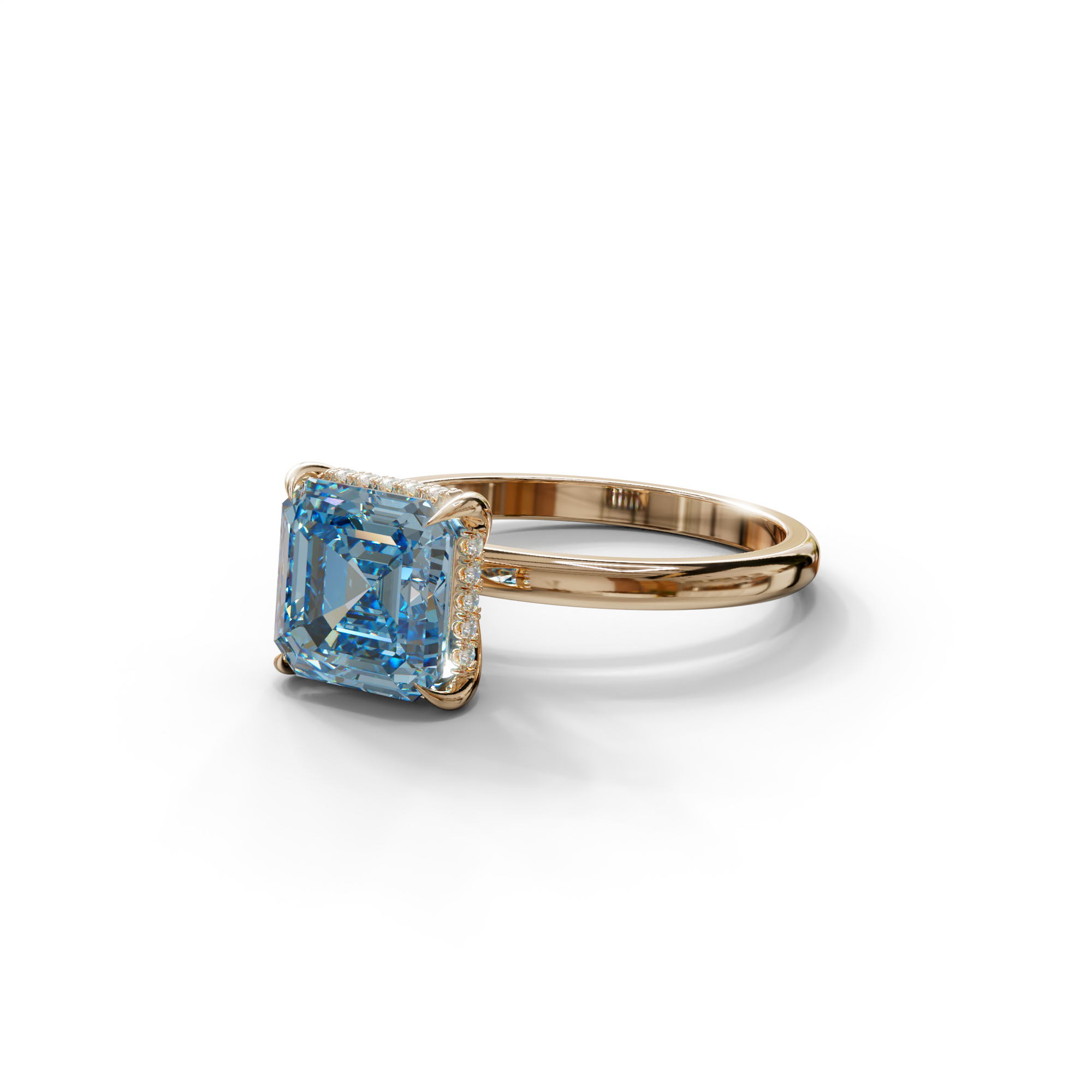 2.5 Carat Blue Asscher Cut Hidden Halo Setting Lab Grown Diamond Ring