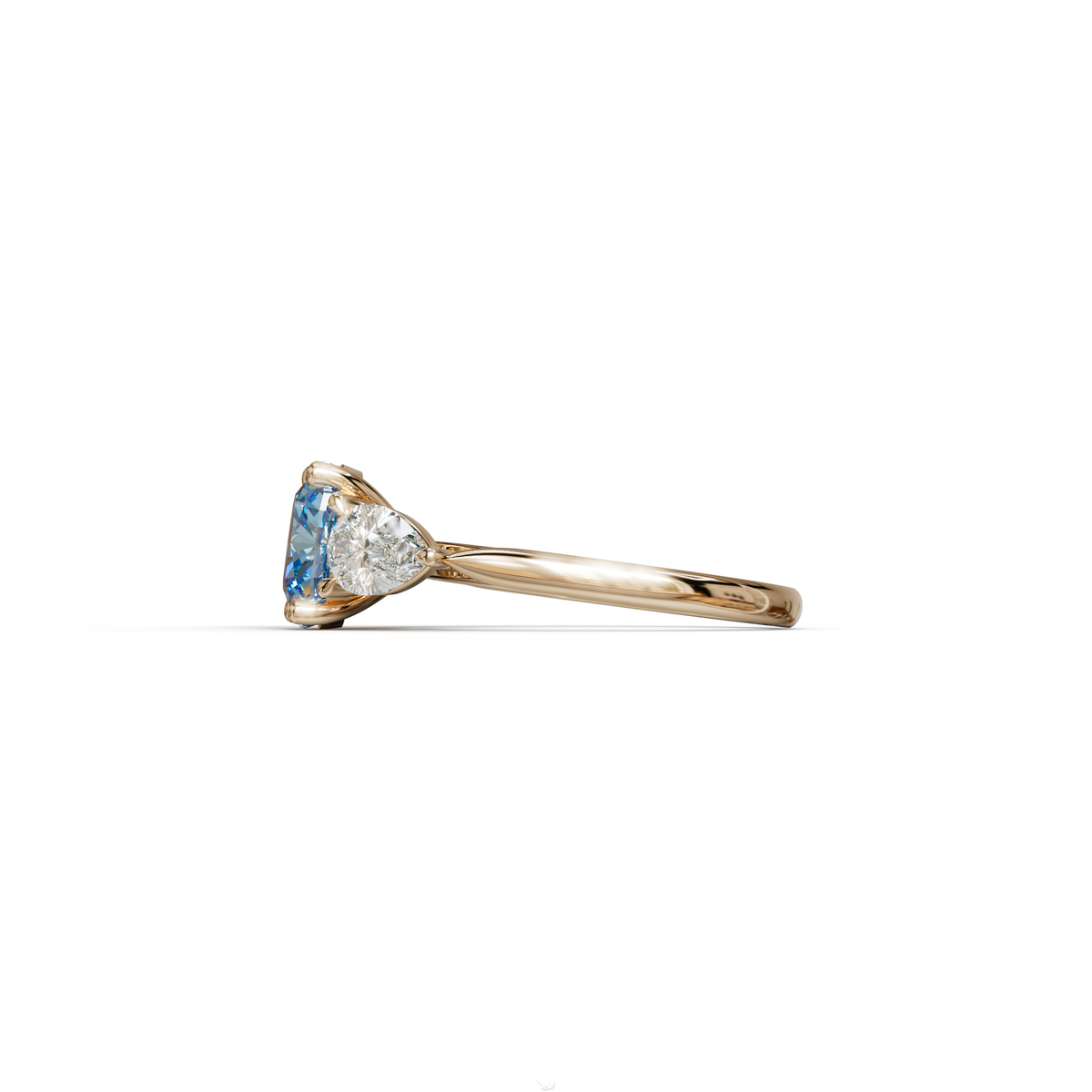 3 Ct Blue Cushion Cut Lab Diamond In 3 Stones Claw Prongs Setting Ring