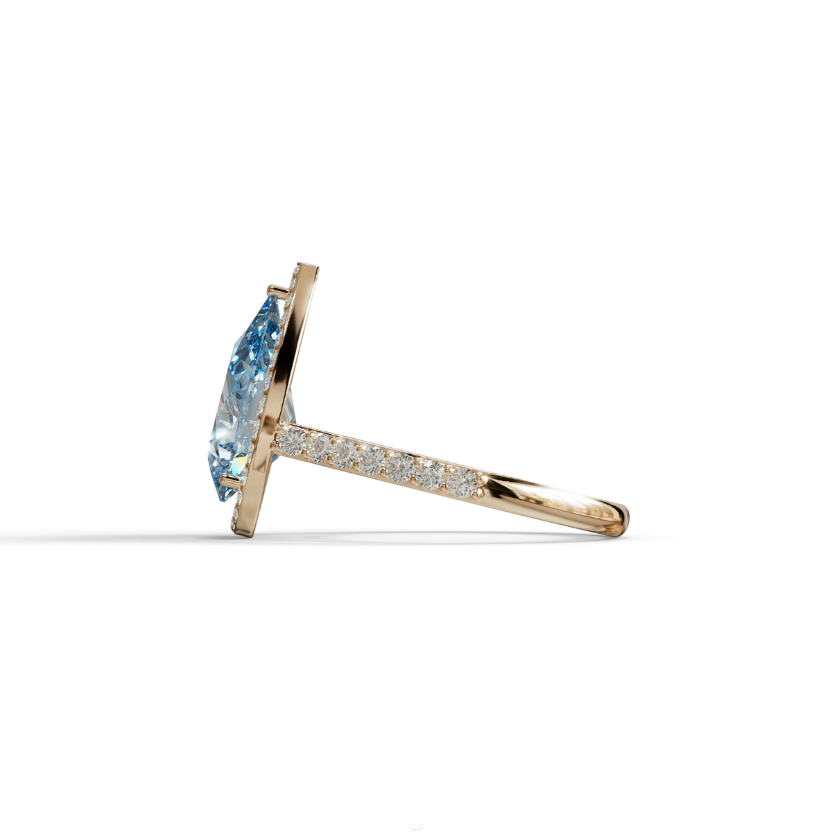 3 Carat Blue Pear Cut Halo & Pave Setting Lab Grown Diamond Ring - Madona