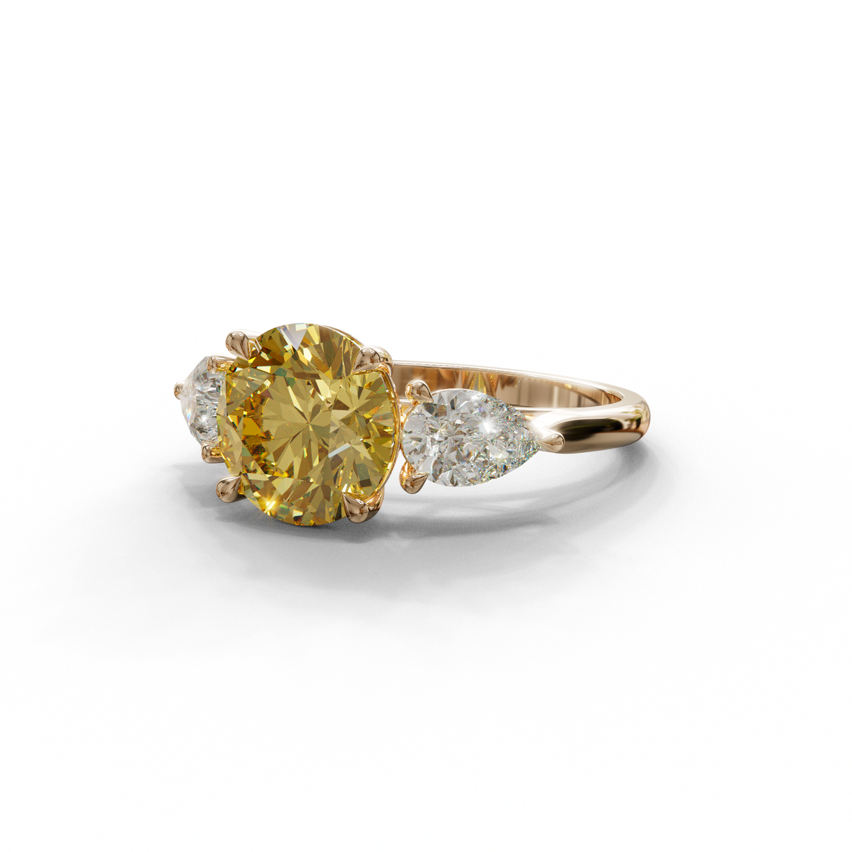4 Carat Yellow Round & Pear Cut Three Stone Lab Diamond Ring - Luminous