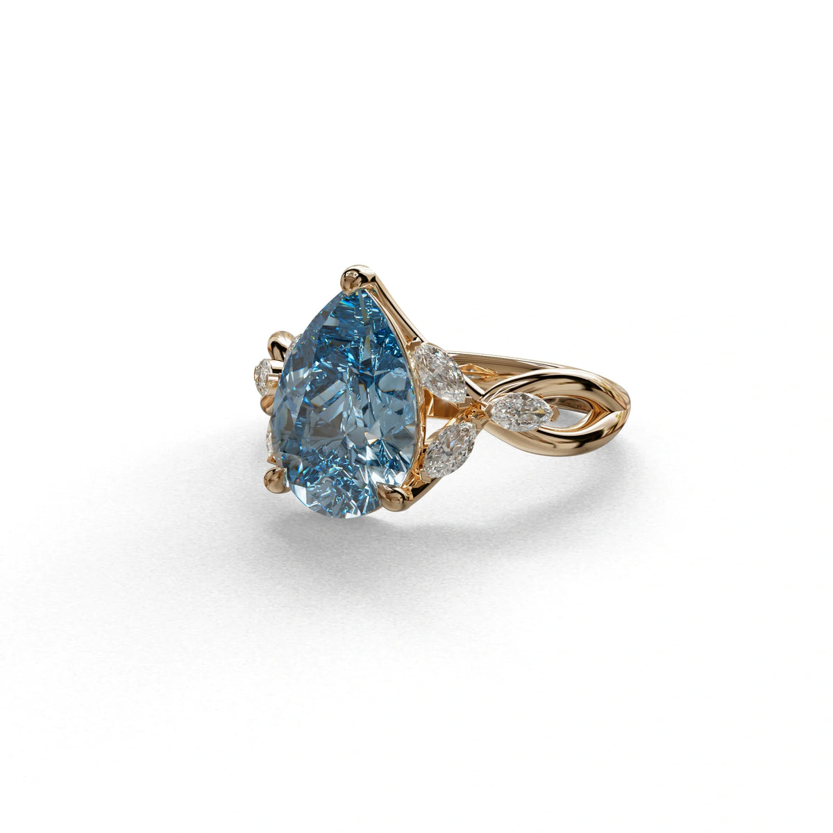 3 Carat Blue Pear Cut Cluster-Vintage Setting Lab Grown Diamond Ring - Celena