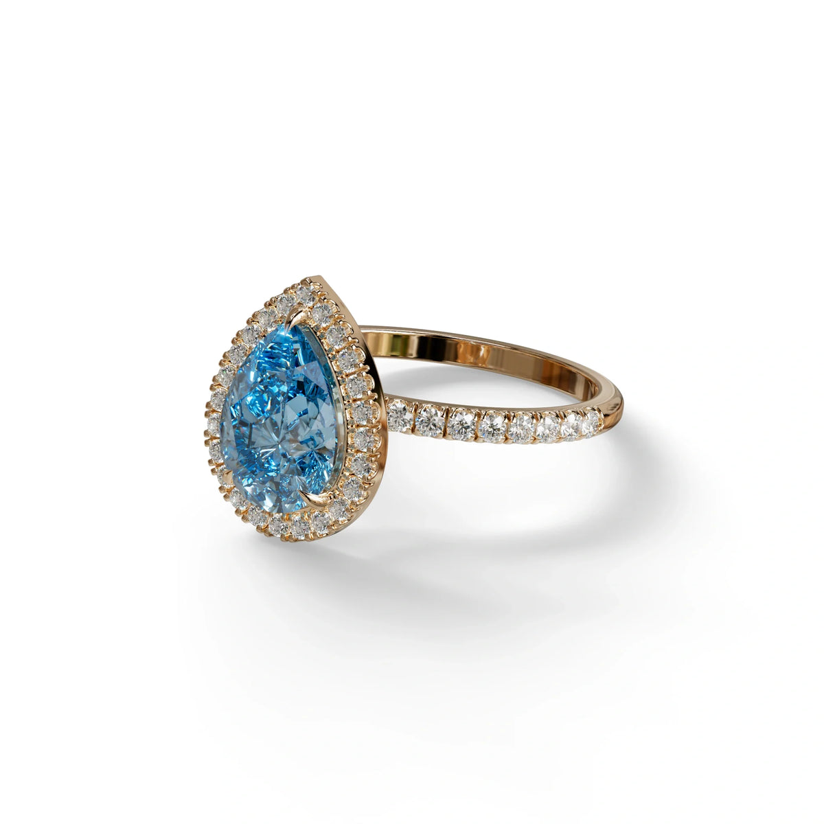 2 Carat Blue Pear Cut Halo & Pave Lab Diamond Ring - Glam Deck