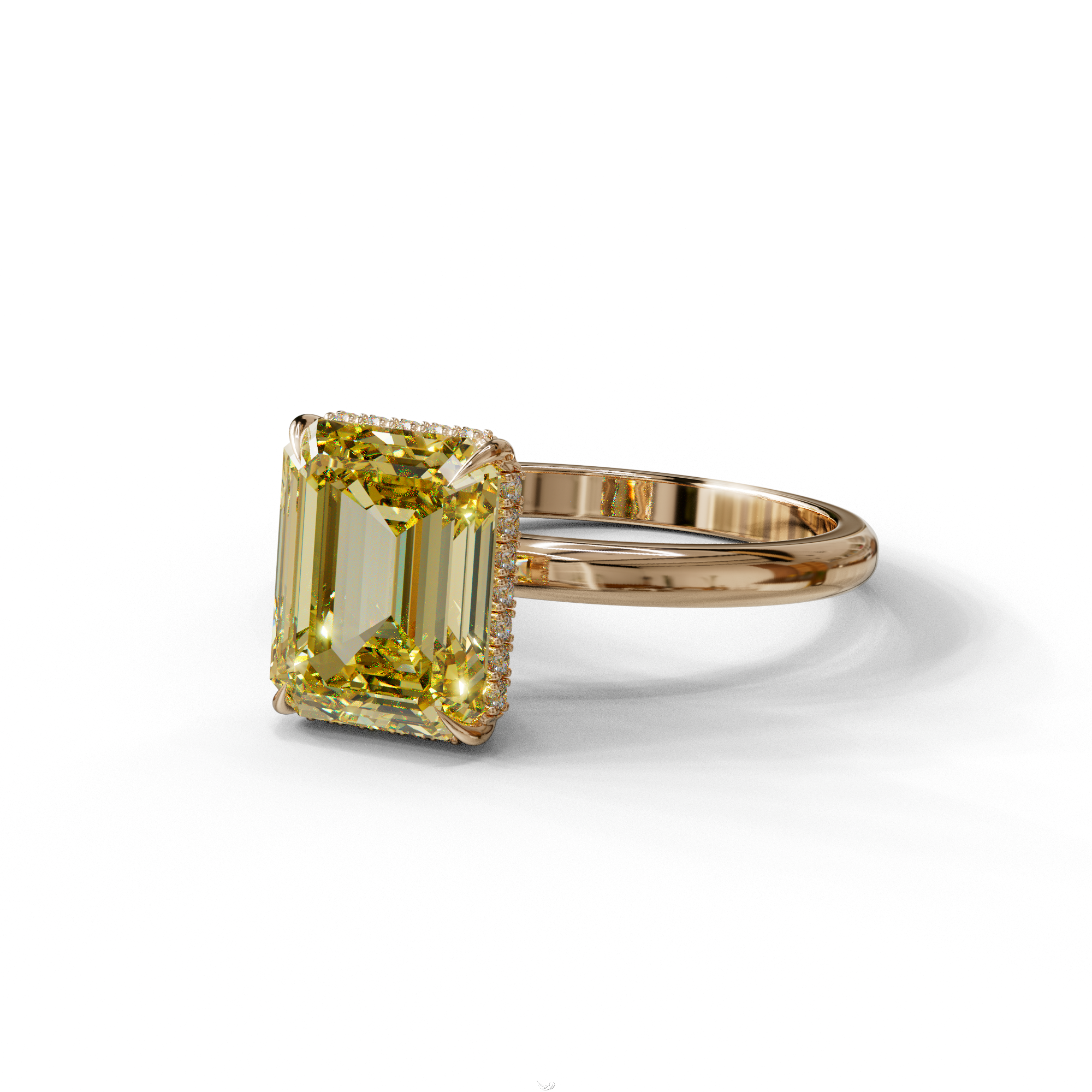 3 Carat Yellow Emerald Cut Hidden Halo & Claw Setting Lab Grown Diamond Ring