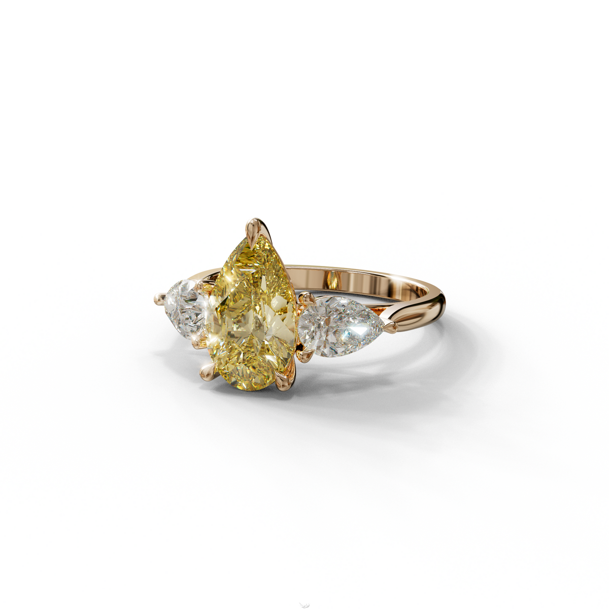 4 Carat Canary Yellow Pear Cut Three Stone Lab Grown Diamond Engagement Ring