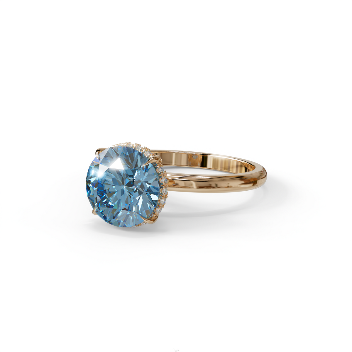 3 Carat Round Blue Hidden Halo Lab Diamond Ring - Luxe Cercle