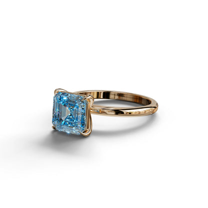 Fancy Blue Asscher Cut Solitaire Lab Grown Diamond Engagement Ring - Fabriciana